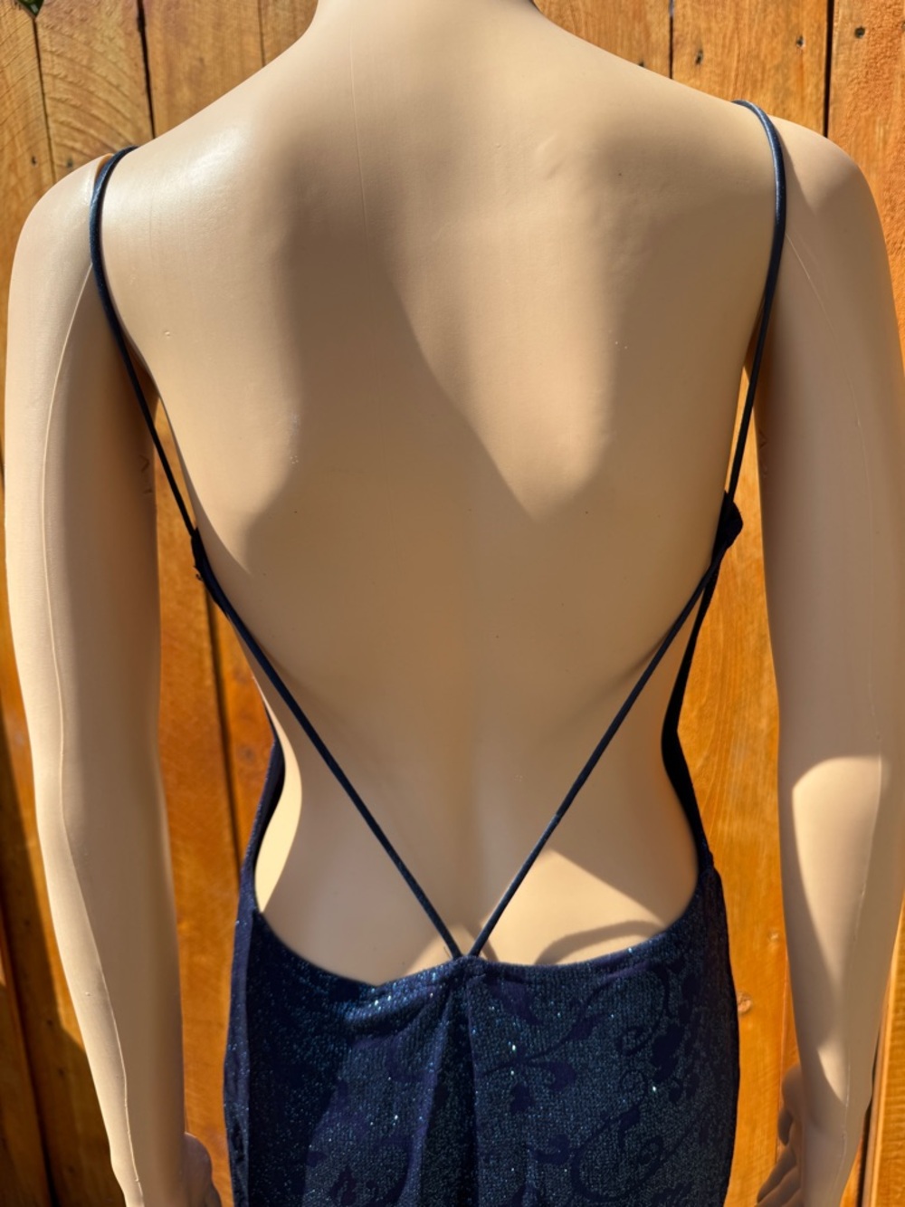 MASQUERADE Dark Blue Floral Sparkles Slit in Back Formal Evening Dress - M - Picture 13 of 17